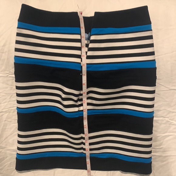Express Bodycon blue, black, and white mini skirt with hidden side zipper. - Picture 2 of 5